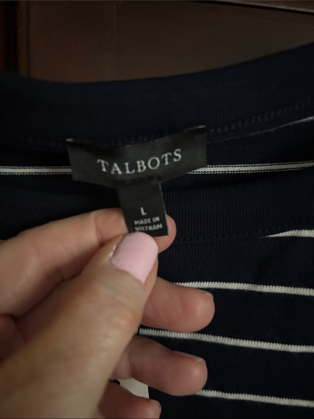 Talbots Navy and White Striped Long-Sleeve Top with Puppy Embroidery - Picture 5 of 7